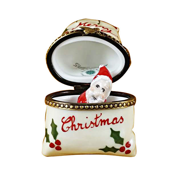 Christmas Bag with Santa Limoges Porcelain Box