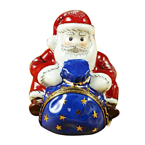 Santa Sitting with Gift Bag Limoges Porcelain Box