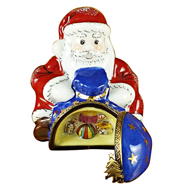 Santa Sitting with Gift Bag Limoges Porcelain Box