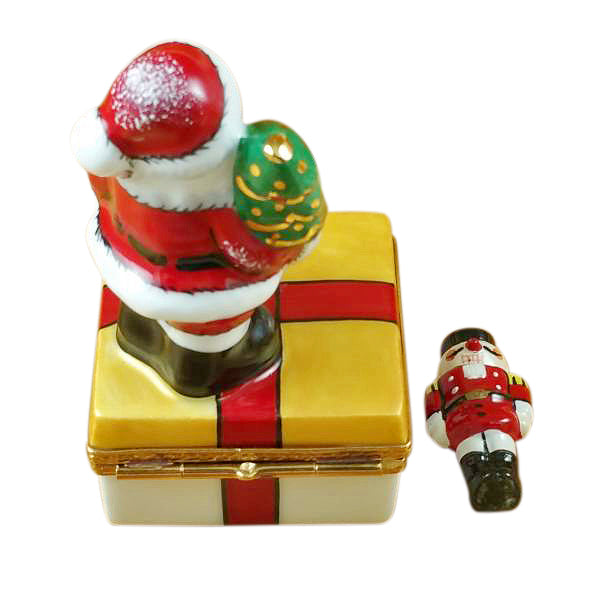 Santa on Present with Removable Nutcracker Limoges Porcelain Box