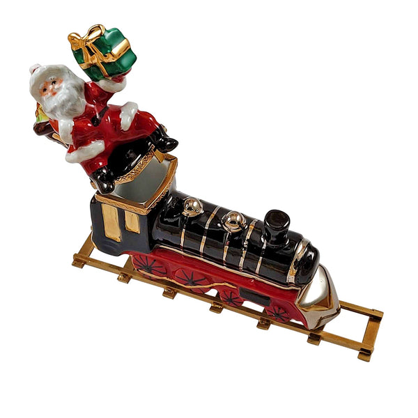 Santa on Train with Brass Track Limoges Porcelain Box