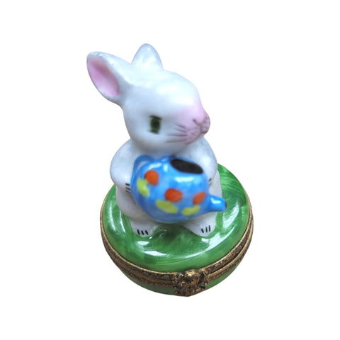 Rabbit Blue Watering Can Porcelain Limoges Trinket Box