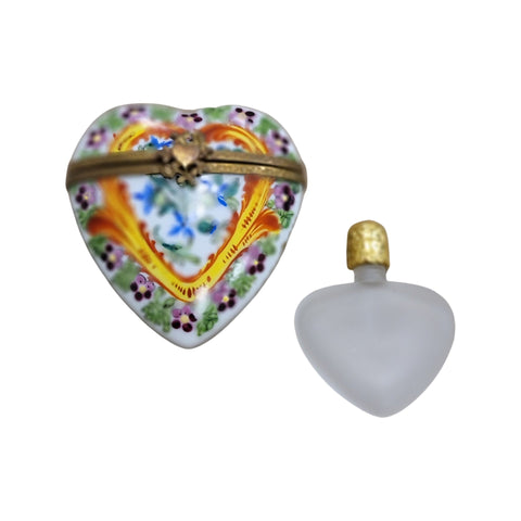 Red Yellow Heart Perfume Bottle Porcelain Limoges Trinket Box