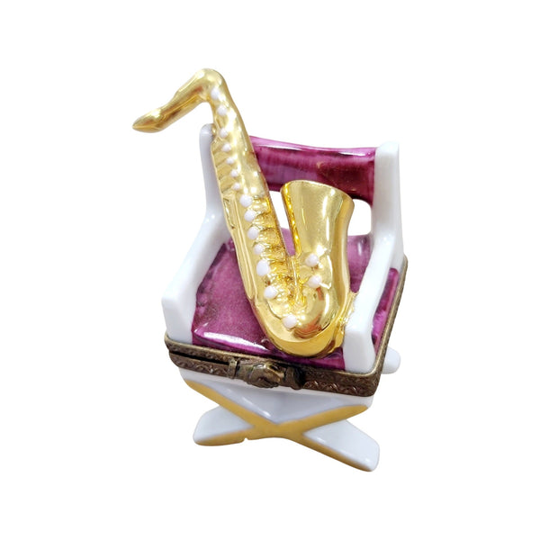 Saxophone on Chair Porcelain Limoges Trinket Box