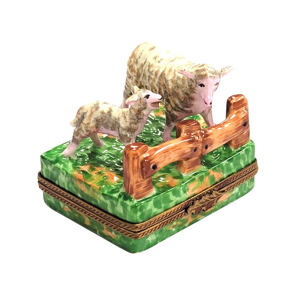 Sheep Lambs on Farm Porcelain Limoges Trinket Box