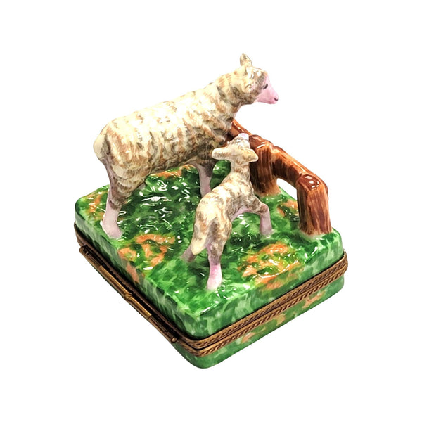 Sheep Lambs on Farm Porcelain Limoges Trinket Box