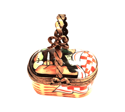 Small Vintage Picnic Basket Porcelain Limoges Trinket Box