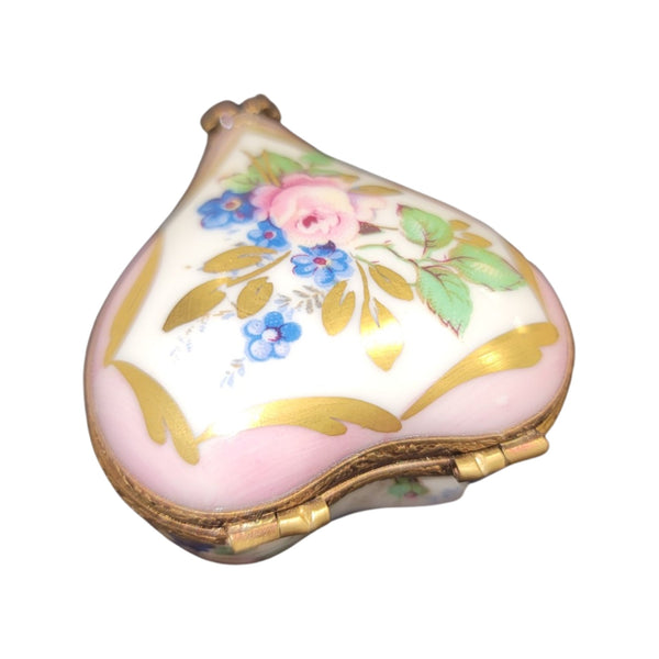 Soft Pink Heart Flowers Porcelain Limoges Trinket Box