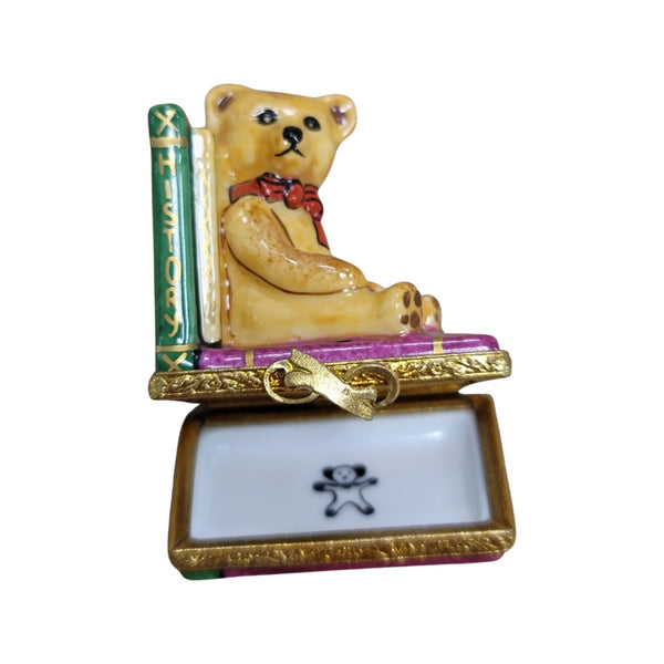 Teddy Bear w Books Porcelain Limoges Trinket Box