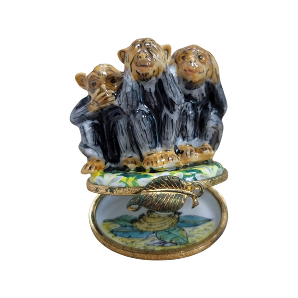 Three Monkeys Hear See Speak Porcelain Limoges Trinket Box