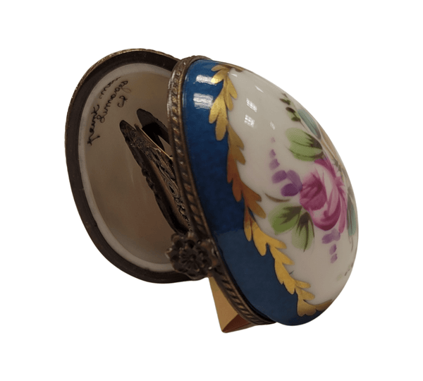 Turquois Oval Picture Frame Inside Porcelain Limoges Trinket Box