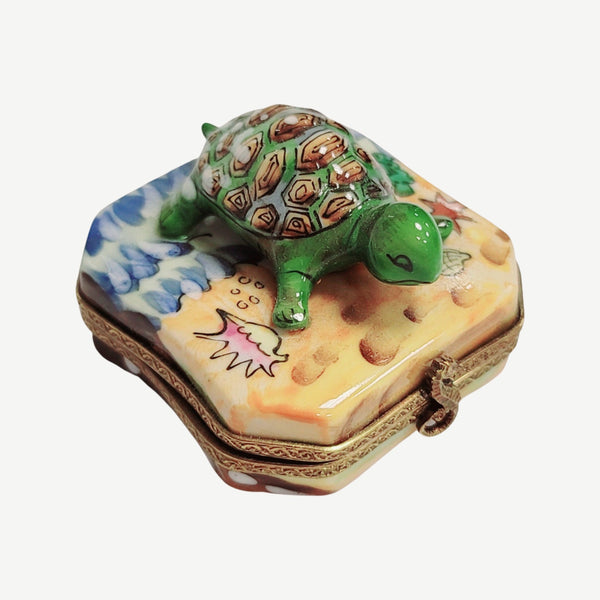 Turtle on Beach Porcelain Limoges Trinket Box