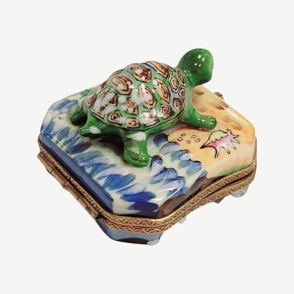 Turtle on Beach Porcelain Limoges Trinket Box
