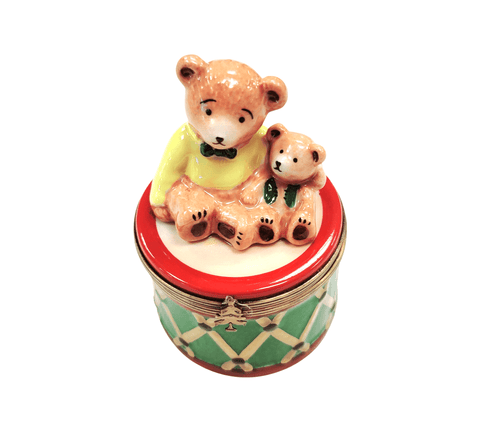 Two Teddy Bears on Drum Porcelain Limoges Trinket Box