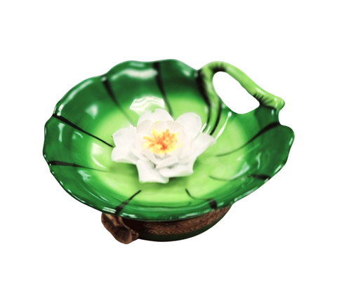 Water Lilypad w Magnolia Porcelain Limoges Trinket Box
