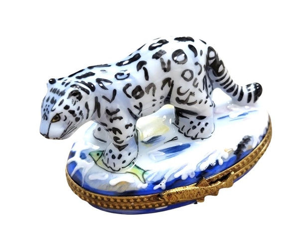 White Bengal Tiger Porcelain Limoges Trinket Box