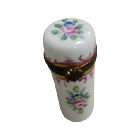 White Cyllinder Tall Pill Porcelain Limoges Trinket Box