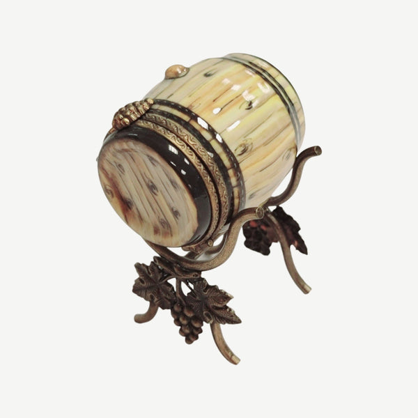 Wine Barrel on Brass Porcelain Limoges Trinket Box