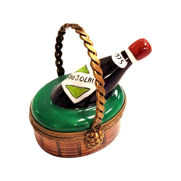 Wine Bottle in Basket Porcelain Limoges Trinket Box