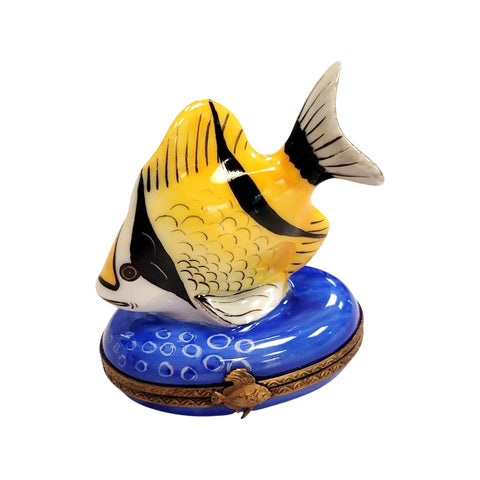Yellow Black Tropical Fish Porcelain Limoges Trinket Box