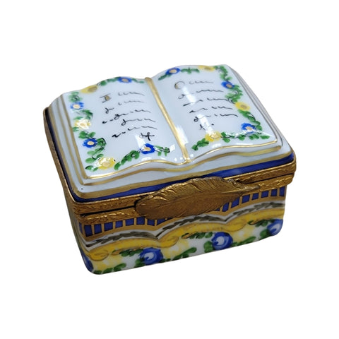Yellow Light Blue Open Book Porcelain Limoges Trinket Box