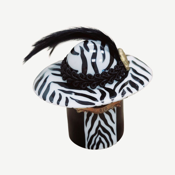 Zebra Hat Fashion Porcelain Limoges Trinket Box
