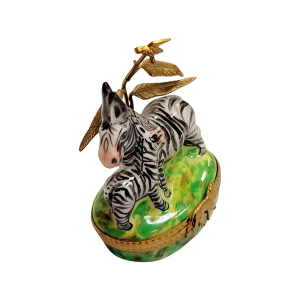 Zebra w baby in Jungle Porcelain Limoges Trinket Box