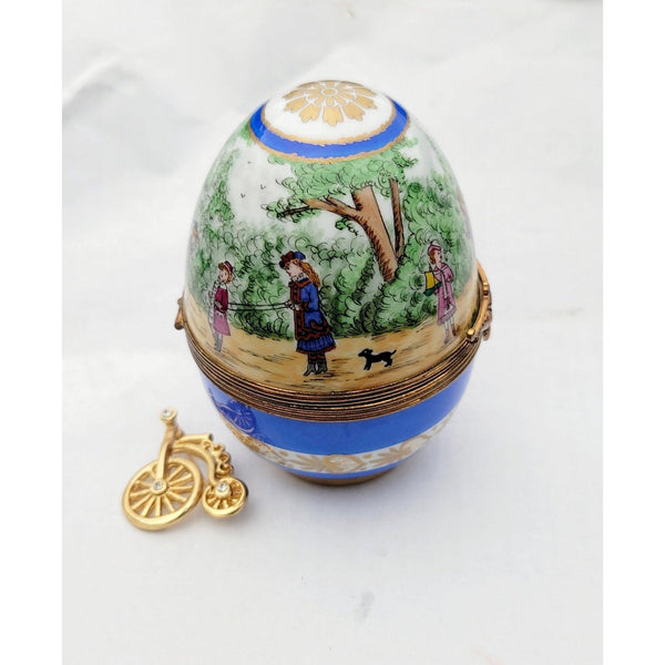 Children Playing At Park in Paris Blue Egg w Unicycle Limoges Box
