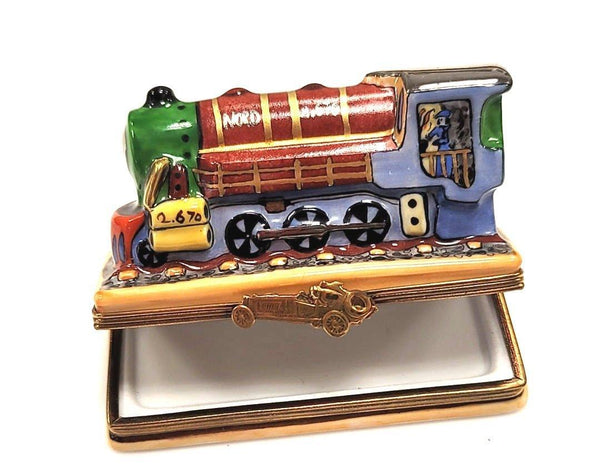 Christmas Train on Track Locomotive Porcelain Limoges Trinket Box