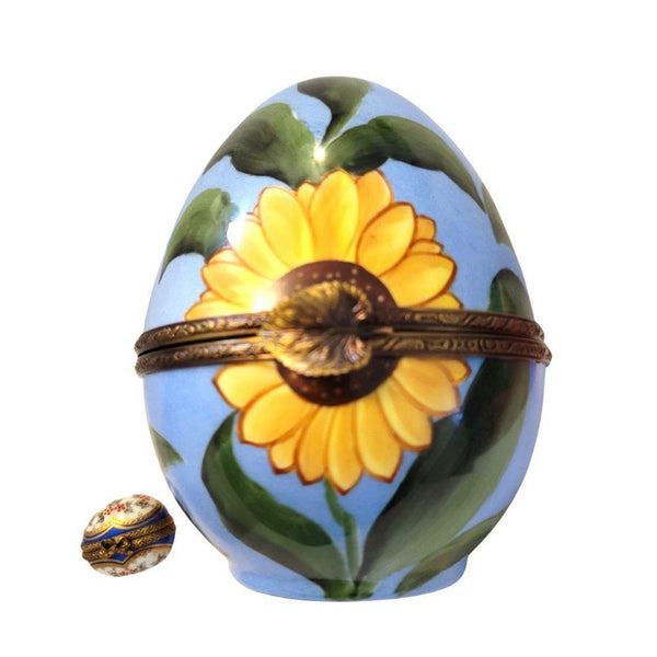 Very Large 6.5" Sunflower Daisey Egg Limoges Box