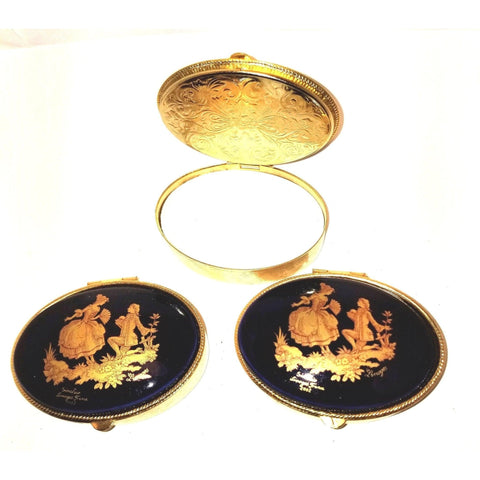 Lopsided Cobalt Blue round brass box (SITTING LOPSIDED look close at picture) Gold Lovers