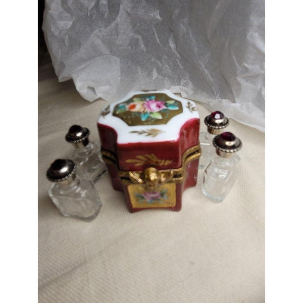 Octagonal Footed Chest w Four Perfume Bottles Chest Retired Limoges Box