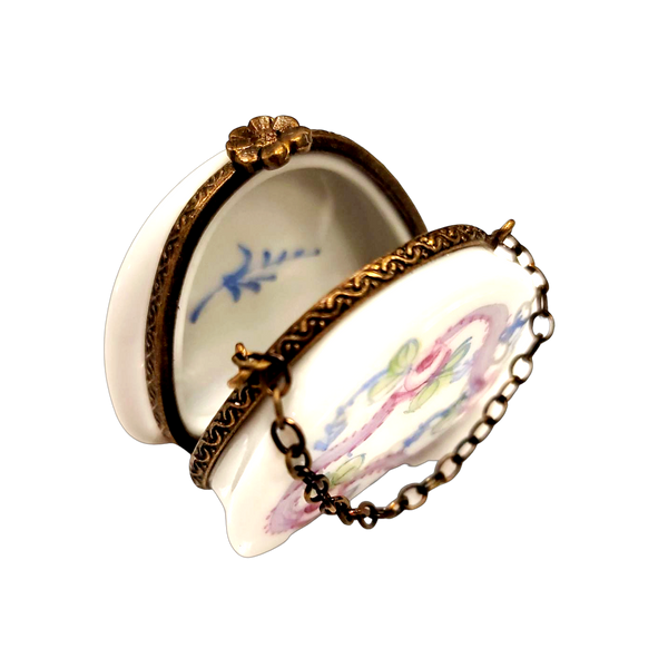 Pink Blue Purse w Roses w Special Antiqued Brass One of a Kind Hand Painted