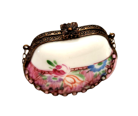 Pink Purse Flowers w Special Antiqued Brass One of a Kind Hand Painted