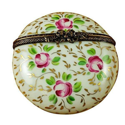 Round with Gold and Pink Flowers limoges box
