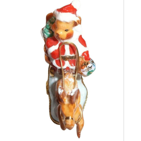 Santa Claus Teddy Bear on Sleigh w Reindeer