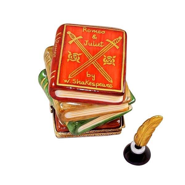 Shakespeare Stack of Book with Inkwell and Brass Feather