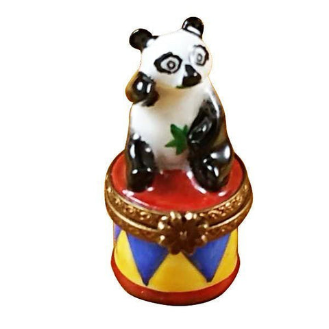 Mini Panda on Round Base Porcelain Limoges Trinket Box