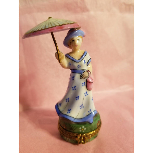 Woman Umbrella Parasol Blue Monet No. 1 Limoges Box