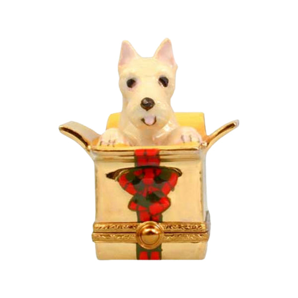 Westie Dog In Christmas Present Limoges Porcelain Box
