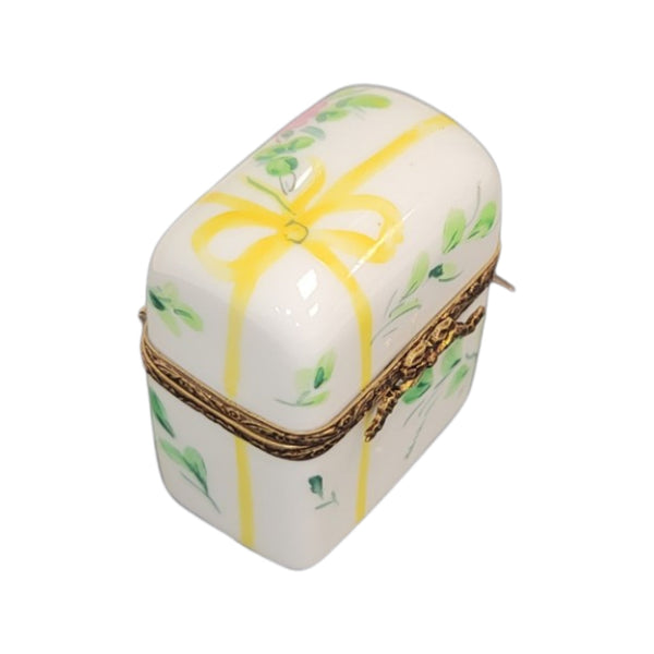Yellow Bow Floral Perfume Box Porcelain Limoges Perfume French Trinket Box