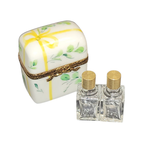 Yellow Bow Floral Perfume Box Porcelain Limoges Perfume French Trinket Box