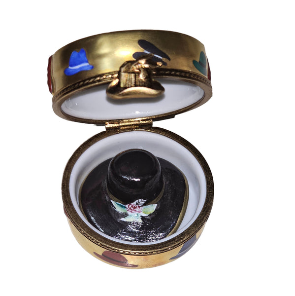 Gold Hat Box with Removable Hat Porcelain Limoges Hats shoes shoe French Trinket Box