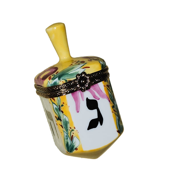 Charming Yellow Dreidel Limoges Box Porcelain Limoges Religious religion spiritual myth French Trinket Box