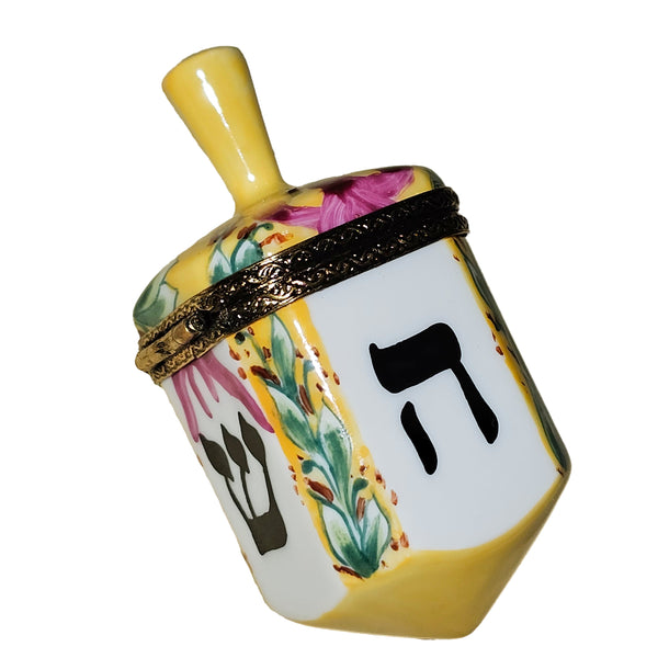 Charming Yellow Dreidel Limoges Box Porcelain Limoges Religious religion spiritual myth French Trinket Box