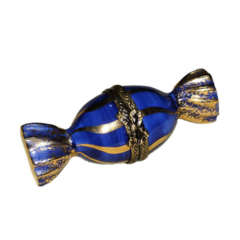 Blue Gold Striped Limoges Candy Porcelain Limoges Dessert Carnival French Trinket Box