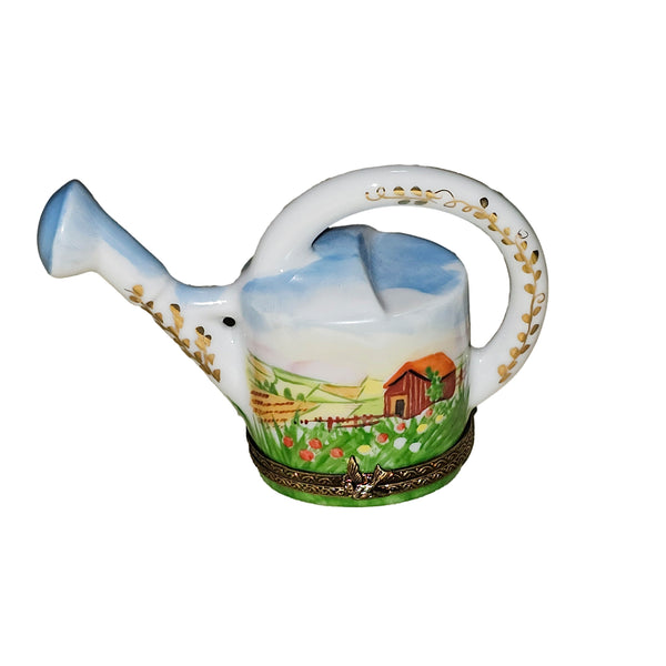 Farm Scene Watering Can Treasure Porcelain Limoges Garden French Trinket Box