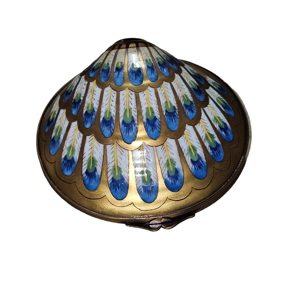 Shimmering Blue Gold Shell Box Porcelain Limoges beach ocean French Trinket Box