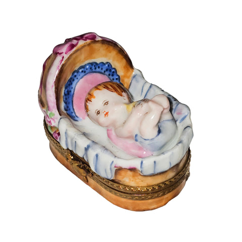 Charming Baby in Basket Limoges Box Porcelain Limoges baby figurines maternity French Trinket Box