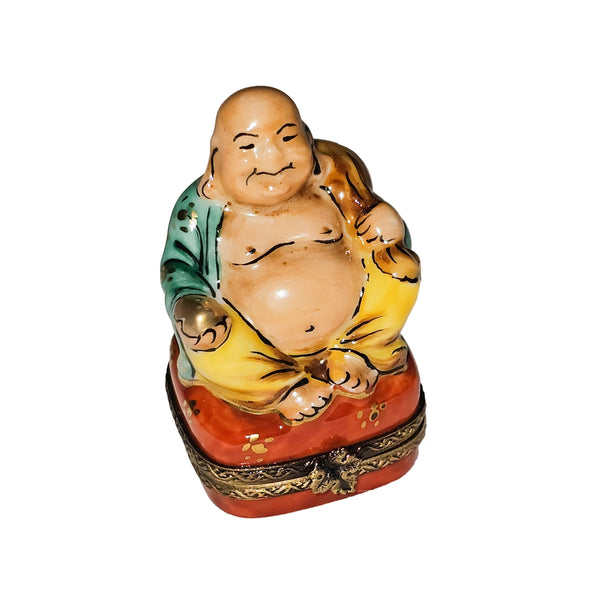 Buddha Figurine in Vibrant Robe Porcelain Limoges religious spiritual travel myth French Trinket Box